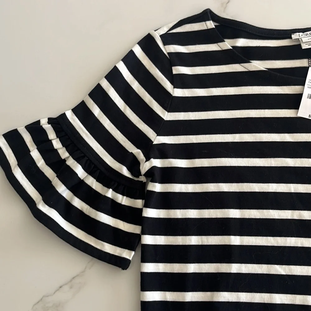 J. Crew Cotton Striped Ruffle Sleeve Shift Dress
